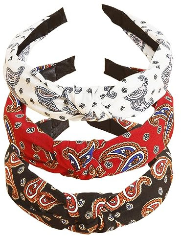 scicent Haarbands 3 Stück Stirnbänder für Damen, Haarreifen Damen Geknotete Stirnbänder Boho Breites Knoten-Haarband Elastische Haarreif modische Haar-Accessoires für Mädchen - 11506