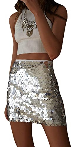 Glitzer-Pailletten-Rock für Damen, sexy, figurbetont, Pailletten-Club-Rock, Partyrock, Clubrock, Streetwear, S