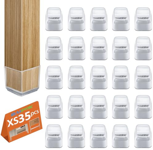 Chair Leg Floor Protectors, 35pcs BAIPOK Silicone Chair Leg Covers Caps for Hardwood Floors with Wrapped Felt, Furniture Feet Protectors Pads (X-Small)