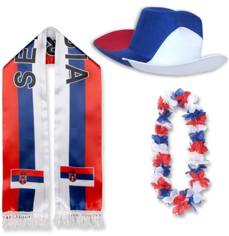 Sonia Originelli Fanset Fanartikel Fanhut Blumenkette Fanschal WM EM Farbe: Serbien