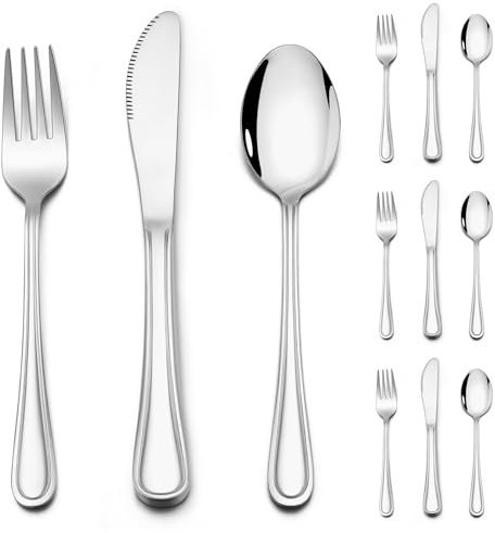 HaWare Kids Cutlery Set, 12 Piece Stainless Steel Children Toddler Flatware, Small Safe Silverware Include 4 Knives, 4 Forks, 4 Spoons, Cute Adult-Look& Mirror Finish, Dishwasher Safe
