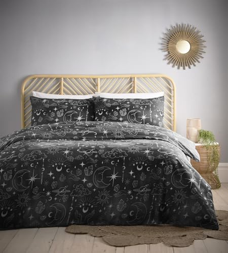 Charlotte Thomas Celestial Black Duvet Cover Set Sun Moon and Stars Bedding Black with Pillowcases King