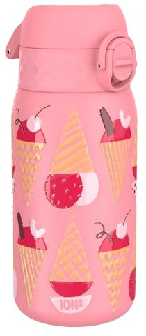 Ion8 Vacuum Insulated Steel Water Bottle, 320 ml/11 oz, Leak Proof, Easy to Open, Secure Lock, Dishwasher Safe, Carry Handle, Metal Water Bottle, ThermoShield Stainless Steel, Pink, Ice Cream