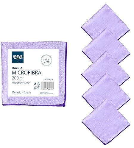 Maya Bayeta Terry 200G. Limpieza Eficaz y Sin Marcas. 100% Microfibra. para Todo Tipo de Superficies. Pack de 5 Unidades (Morado)