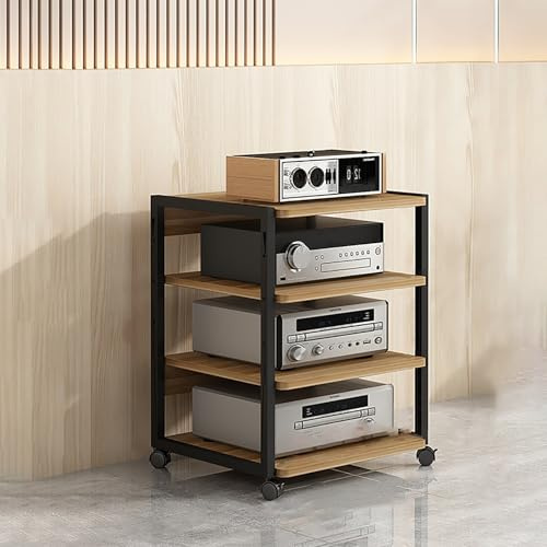 Multifunktionales Ablageregal mit Universalrädern Audio-Audio-Speicherregal TV Rack HiFi Regal Audio Schrank Beistelltisch Holz für Wohnzimmer für Wohnzimmer Spielzimmer Schlafzimmer.(Original wood,50
