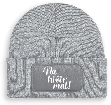 Prozente Momente NA hööör mal! - Beanie | Strickmütze | Wollmütze | Beanie mit Druck | lustige Sprüche | Apres-Ski | Winter | Grau meliert