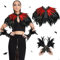 Ulikey Feder Cape, Gothic Feder Achselzucken Schalkragen Halloween Kostüm, Feder Achselzucken mit Schwarz Feder Spitze Fingerlose Handschuhe, Federumhang für Halloween Karneval Cosplay (Rot)