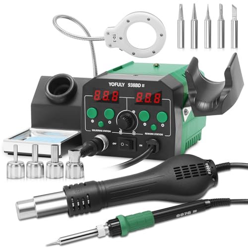 Yofuly 775W 2-in-1 Hot Air Gun Rework and Soldering Iron Station Kit with ℉/℃, Solder Station with Cold/Hot Air Conversion, Soldering Heat Gun SMD Jewellery Soldering & Desoldering Kit (UK Plug)