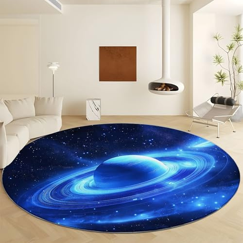 Runder Rutschfester Teppich 160 cm, Universum Weltraum Galaxie Waschbarer Runder Teppich, Weicher Weltraumstern Runder Teppich für Küche, Waschraum, Wohnzimmer, Esszimmer