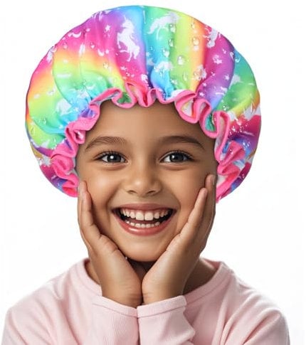 Coespewix Shower Cap for Kids, Cute Unicorn Kids Shower Caps for Girls, Reusable Hair Cap for Shower, Large Shower Cap for Girls Women