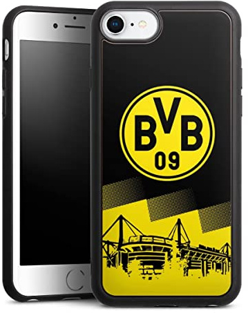 Holz Case kompatibel mit Apple iPhone SE (2022) Walnuss Handyhülle Echtholz Hülle BVB Borussia Dortmund Stadion