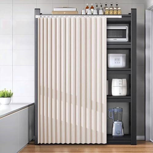 Aocet Schrankvorhang für Küche, Staubdichter Vorhang für Offenes Regal, Regal Vorhang mit Gleitschiene, Schrank Vorhang zum Schieben - Selbstklebend, Wasserdicht, Anpassbar(Weiß,Cabinet W50xH80cm)
