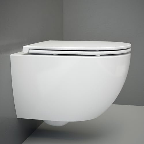 UDiseño Hänge WC Spülrandlos | Prämielles kompaktes Wand-WC 48cm Kurz | Randlos & Leise Superspin-Spülung Toilette | Inkl. Soft-Close-Sitz & Montageset | Wassersparend | Für kleine Bäder | weiß