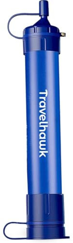 TravelHawk Wasserfilter Outdoor, 4000 Liter Trinkwasserfilter, Camping Zubehör, Outdoor Wasserfilter für Camping, Wandern, Klettern, Survival Wasserfilter, Notfallvorsorge, Wasserreiniger