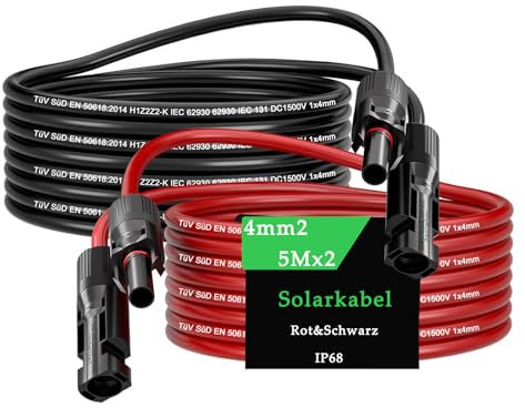 MXRPV Solarkabel 4mm²/6mm²,Solarkabel Verlängerung 2/3/5/10/15M,Tool-Free Solarverlängerungskabel, PV Kabel (4mm²5m)