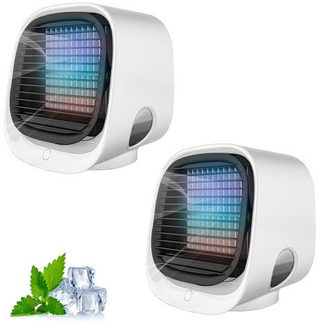 Aira Breeze Luftkühler, Air Breeze Klimaanlage, Luftkühler mit Wasserkühlung Klein, Tragbarer Klimaanlagenventilator, USB-betriebener Klimagerät für Familie, Reisen (Weiß+Weiß)