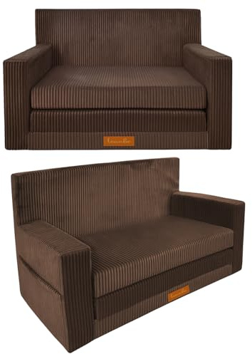 Leanbe 3in1 Kindersofa, Cord Spielsofa, Schlafsofa und Klappsofa, Personalisierbar, EU-Herstellung, (Braun)