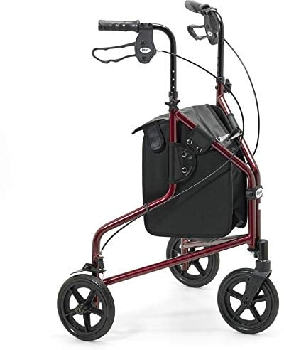 Days Aluminum Tri-Wheel Tri Mobility Walker, With Bag Only, Lightweight, Carry-on Bag and Lockable Brakes, Comfortable Mobility Aid for Elderly and Handicapped Users, Ruby Red