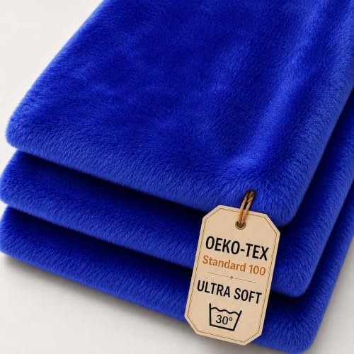 StoffBook Royalblau Fellstoff Kaninchenfellimitat Kunstfell für Bekleidung | Dehnbar, weich und leicht, Stoff für Bekleidung, Kostüme und Dekoration, Kunstpelz und Teddyplüsch, Meterware ab 50cm