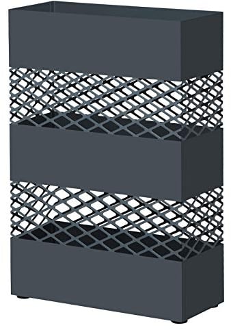 SONGMICS Porte-Parapluies Métallique, Support pour Parapluies, 28 x 12 x 41 cm, Rectangulaire, avec Réceptacle d’Eau, Motifs Ajourés, Gris Anthracite LUC02AG