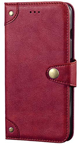 Dingshengk Retro Flip Rot Echt Leder Tasche Hülle Für TP-LINK neffos X1 Max 5.5 Lederhülle Handyhülle Schutz Handytasche Handy Etui Brieftasche Cover Case Abdeckung