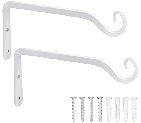 LOOGI Lot de 2 crochets muraux décoratifs en fer pour plantes, lanterne, mangeoire, applique - Blanc - 25,4 cm