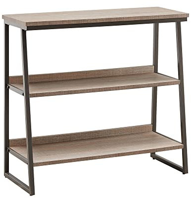 Leick Home 70007-ROBLK Mixed Metal and Wood Stepped Tier Bücherregal, Metall, Eiche sägerau/Gunmetal Grey