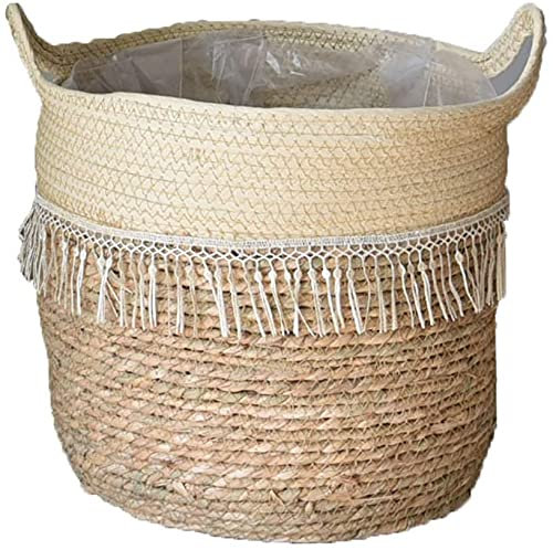 GXBCS Pflanzkübel Blumentöpfe Übertopf Gewebter Blumentopf Stroh Gewebter Blumentopf Set Bonsai Wohnzimmer Korb Dekoration Nordische Rattan Blumentöpfe 928(Size:Large)