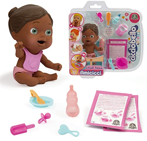 CICCIOBELLO, Amicicci, Baby mit Essensset und Zubehör, verschiedene Modelle für Mädchen oder Jungen erhältlich, Spielzeug für Kinder ab 3 Jahren, CC022, Zufälliges Modell, Mehrfarbig sortiert, 1 Einheit