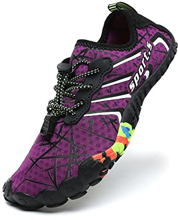 ziitop Badeschuhe Damen Herren Strandschuhe Schnell Trocknend Wasserschuhe Drainagelöcher Strand Schwimmschuhe Unisex Barfußschuhe für Kajakfahren Studio Traillauf Wandern(EU37 Violett)