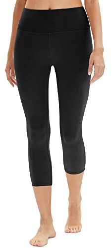 DDOBB Leggings Damen 3/4 High Waist Capri Sporthose Blickdicht Elastisch Kurze für Yogahose Fitness Zuhause Laufhose(A-Schwarz, (DE34-40)=S-M)