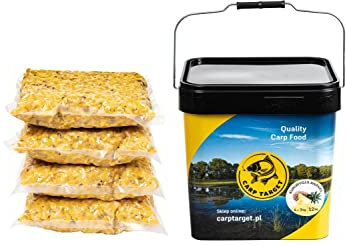 CARP TARGET - Partikelmix 12kg - Maisset mit Eimer 17L - fertiger Köder für Karpfenfische mit Ananasgeschmack - gekochte Maiskörner vakuumverpackt 3x4kg- Fischfutter - geeignet für die Karpfenmethode