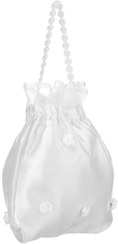 Garneck Brautbeutel Weiß Brautjungfer Handtasche Aus Satin Mit Blume Und Perle Braut Dolly Tasche Für Hochzeit Bridal Shower Brautaccessoire Für Brautjungfer Oder Blumenmädchen