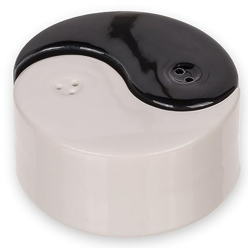 MIJOMA Salt & Pepper Shaker Set - Stylish Porcelain Design, Food Safe, Easy to Fill - Various Fun & Cute Designs to Choose From (Yin & Yang, 2-Piece)