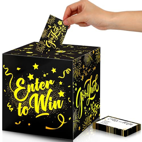 Spiareal Enter to Win Spendenbox mit Tombola-Tickets Karten Gold Tombola-Safe Vorschlagsbox mit Eintrittsformkarten Wahlurne mit Schlitz Sammlung für Wettbewerb Karneval Gewinnspiele