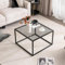 GIANTEX Couchtisch Glas Metall, Glastisch Kaffeetisch Teetisch mit Hartglasplatte, Wohnzimmertisch mit verstellbaren Schutzfüßen, Moderner Sofatisch, quadratischer Beistelltisch Wohnzimmer, 70x70x45cm