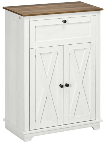 HOMCOM Buffet de Cuisine Multi-rangements 2 Portes avec étagère réglable 1 tiroir, Design Campagne, dim. 60L x 30l x 87,5H cm, Chambre, Salon, Blanc