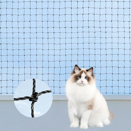 iMeshbean Katzennetz für Balkon, 8x3m Katzenschutznetz Drahtverstärkt Balkonnetz für Katzen mit Befestigungsseil und Zubehör, Taubennetz Vogelschutznetz Schwarz für Fenster Terrasse Türen (8x3m)
