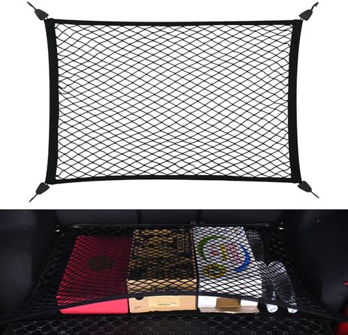 Red Maletero de Coche Red de Equipaje 80x100cm Puede Extender a 210×140cm Red Elástica Maletero con 4 Ganchos Almacenamiento Fija para SUV Automóviles Van Carro Camionetas
