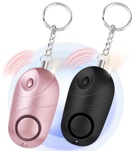 flintronic Persönlicher Alarm 140 dB, 2PCS Selbstverteidigungsalarm mit LED-Licht und Schlüsselanhänger, Taschenalarm Schlüsselanhänger Alarm für Frauen, Kinder, Nachtschicht (Schwarz+Rosa)