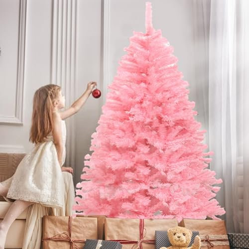 cadciehe Sapin de Noël artificiel rose de 1,8 m - Pour vacances, carnaval, maison, bureau, fête - Décoration d'intérieur ou d'extérieur avec pointes de branches - Support pliable - Rose