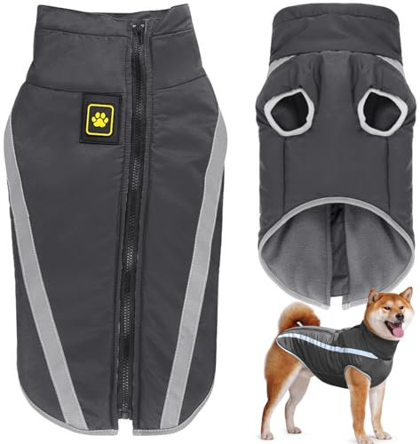 Dolahovy wasserdichte Hundemäntel, Winter Haustier Warme Jacken Hunde Mäntel Hunde Kleidung Reflektierende Kleidung Welpen Weste mit Harness Loch für kleine mittlere große Hund (Schwarz, XL)