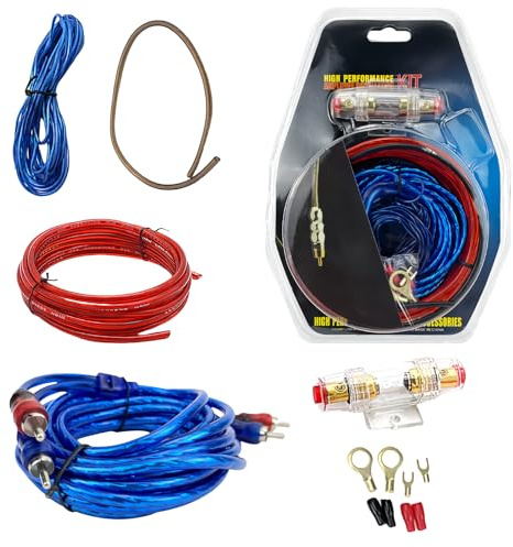 WIYETY Subwoofer Kabel Set: 4,5 M Endstufe Kabel Set, 10GA Kfz Verstärker Kabelsatz, Verstärker Verstärkerkabel Einbauset Verstärker KFZ Anschlussset Kabelset Einbauset Anschlussset 1500W