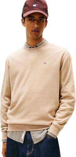 Tommy Jeans Herren Sweatshirt Regular Fit Flag Fleece Rundhalsausschnitt, Beige (Coastal Taupe), 4XL