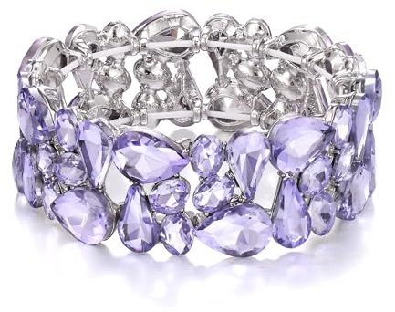 EVER FAITH Armband Damen Art Deco Prom Schmuck Oval Teardrop Kristall Elastisches Hochzeit Braut Stretch für Braut Party Hell Lila Silber-Ton