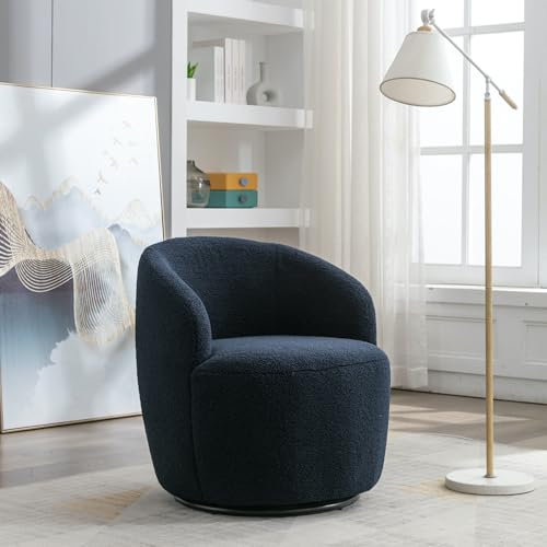 Drehsessel 360° drehbar in 5 Farben, Metal turntable,Bequemer Drehstuhl für Wohnzimmer,Gepolsterter Relaxsessel mit Armlehnen,Teddy Polsterstuhl,Moderner Sessel für Wohnzimmer Homeoffice(blue)