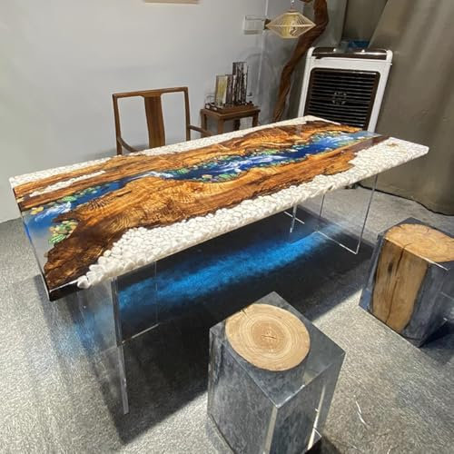 TT-YEC Großer Harztisch, Natürlicher Holztisch Flusstisch, Innenraum Moderne Küche Esstisch Möbel, Harz Couchtisch Schreibtisch, Geeignet Für Wohnzimmer, Küche, Büro,Al120×h60cm