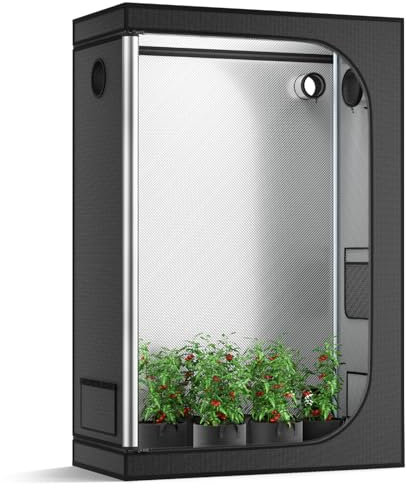 MINENICE Growzelt 120x60x180cm, Roll-up-Tür, Beobachtungsfenster, Abnehmbarem Bodenblech,Tasche, Hochreflektierendes Mylar, Verbessertes Schattierungsdesign Grow Tent für Hydroponik-Innenanbau