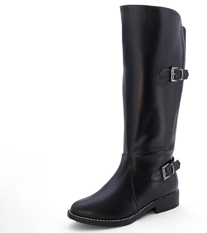 Cushion Walk EEE - Stivali da equitazione alti al ginocchio, con tacco basso, vestibilità extra larga, Vitello Standard Nero, 40 EU