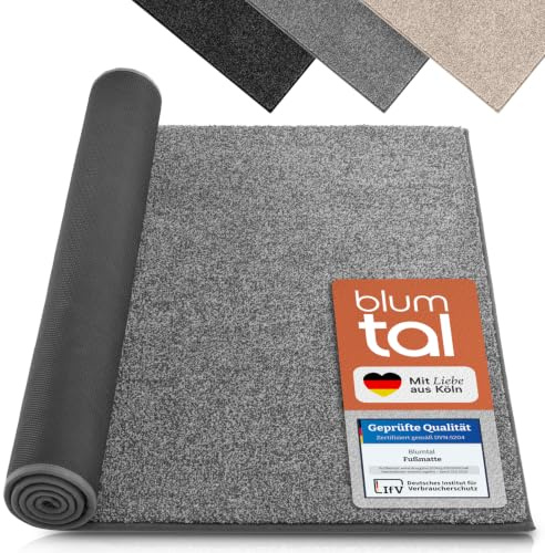 Blumtal Fußmatte 86x150 cm - Mikrofaser Schmutzfangmatte mit wasserdichter TPR-Rückseite - rutschfeste Fussmatte innen - Schmutzmatte aus Hochleistungs-Mikrofaser - Türvorleger in Grau